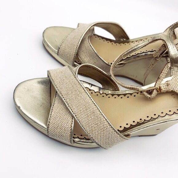 Lilly Pulitzer Abby Wedge Sandals  Gold Metallic - 8.5 Pre Owned - Picture 6 of 8